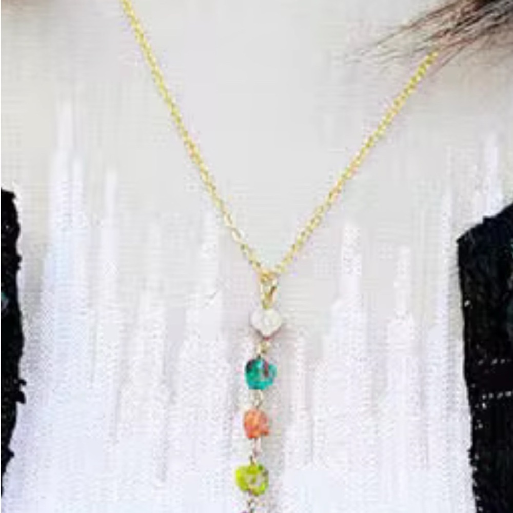 Chakra high end natural stones Heart Pendant Necklace 18 K Gold plated - Picture 3 of 3
